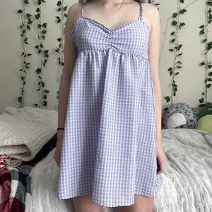 BNWT H&M Divided Purple & White Gingham Plaid Mini Dress